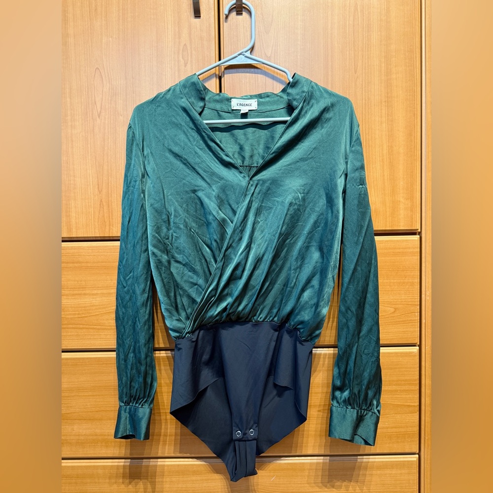 L'AGENCE Teal and Black Bodysuit